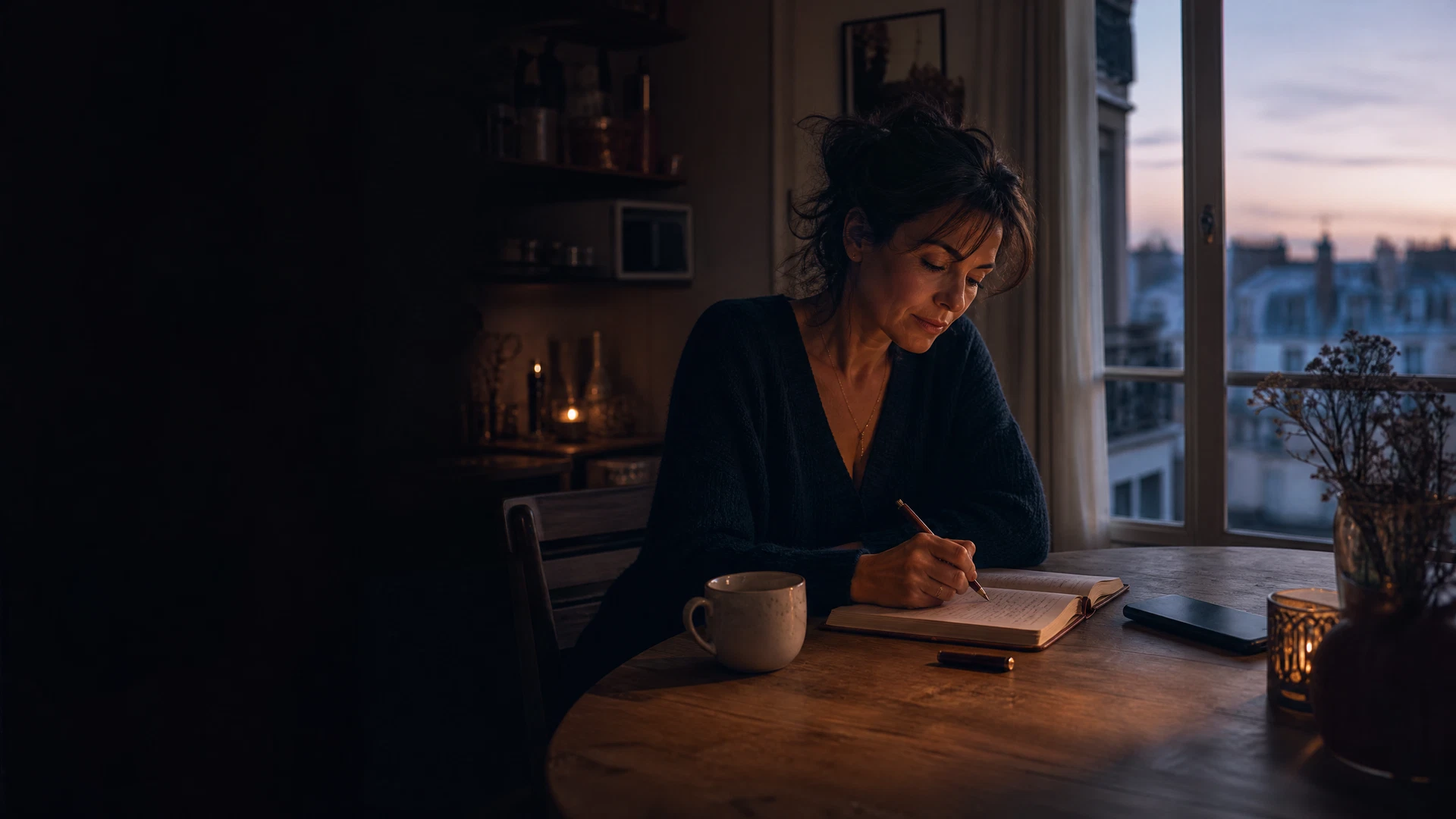 A woman writing as she finds her way back to herself